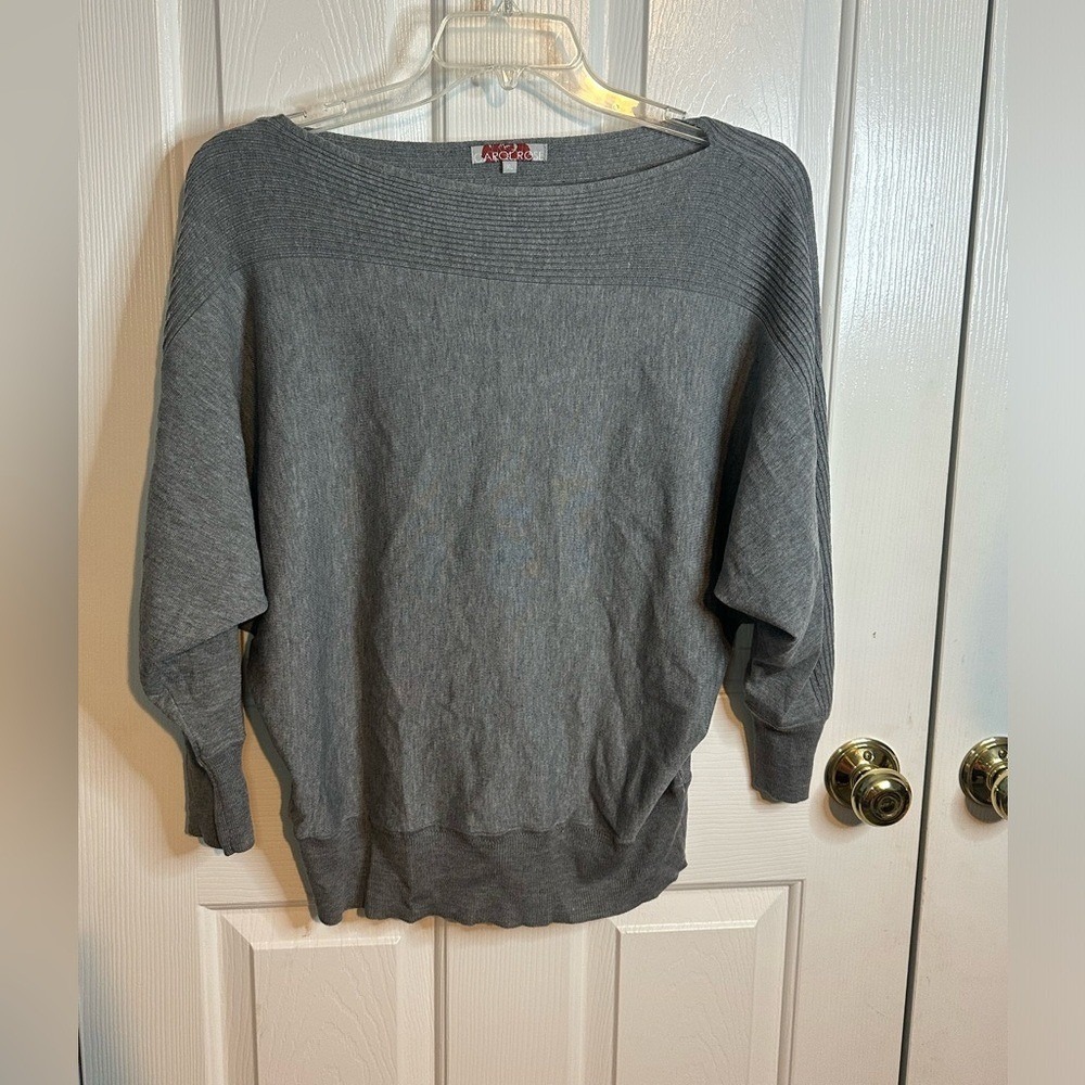 Carol Rose Womens Gray Batwing Boat Neck Ribbed Knit Sweater XL